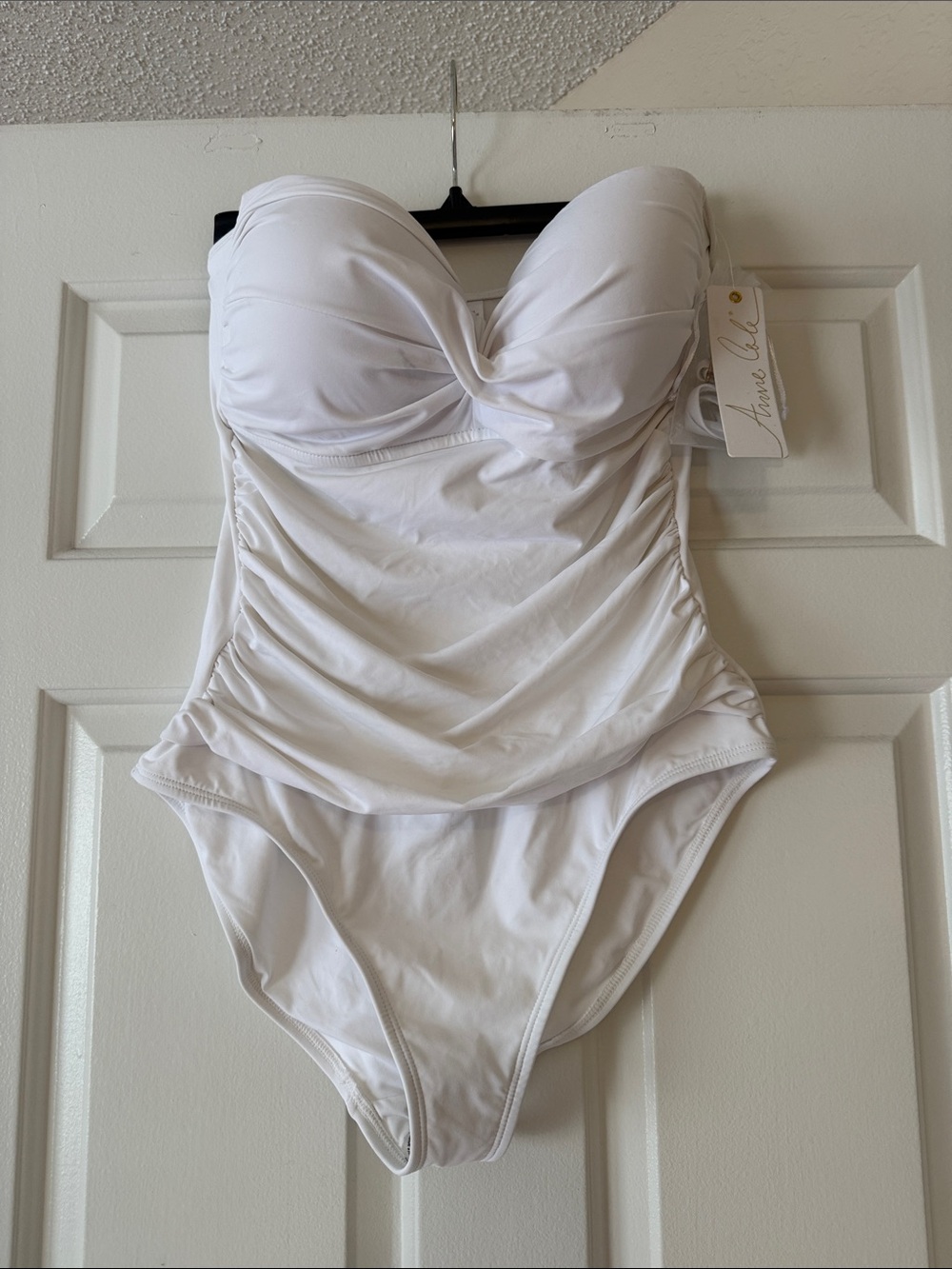 Anne Cole White Strapless Ruched One-Piece Swimsuit